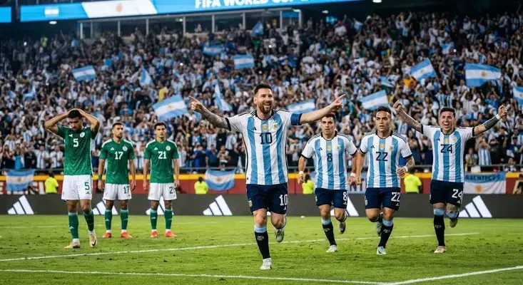 Argentina vs Algeria World Cup 2026 match action shot, Messi celebrates goal